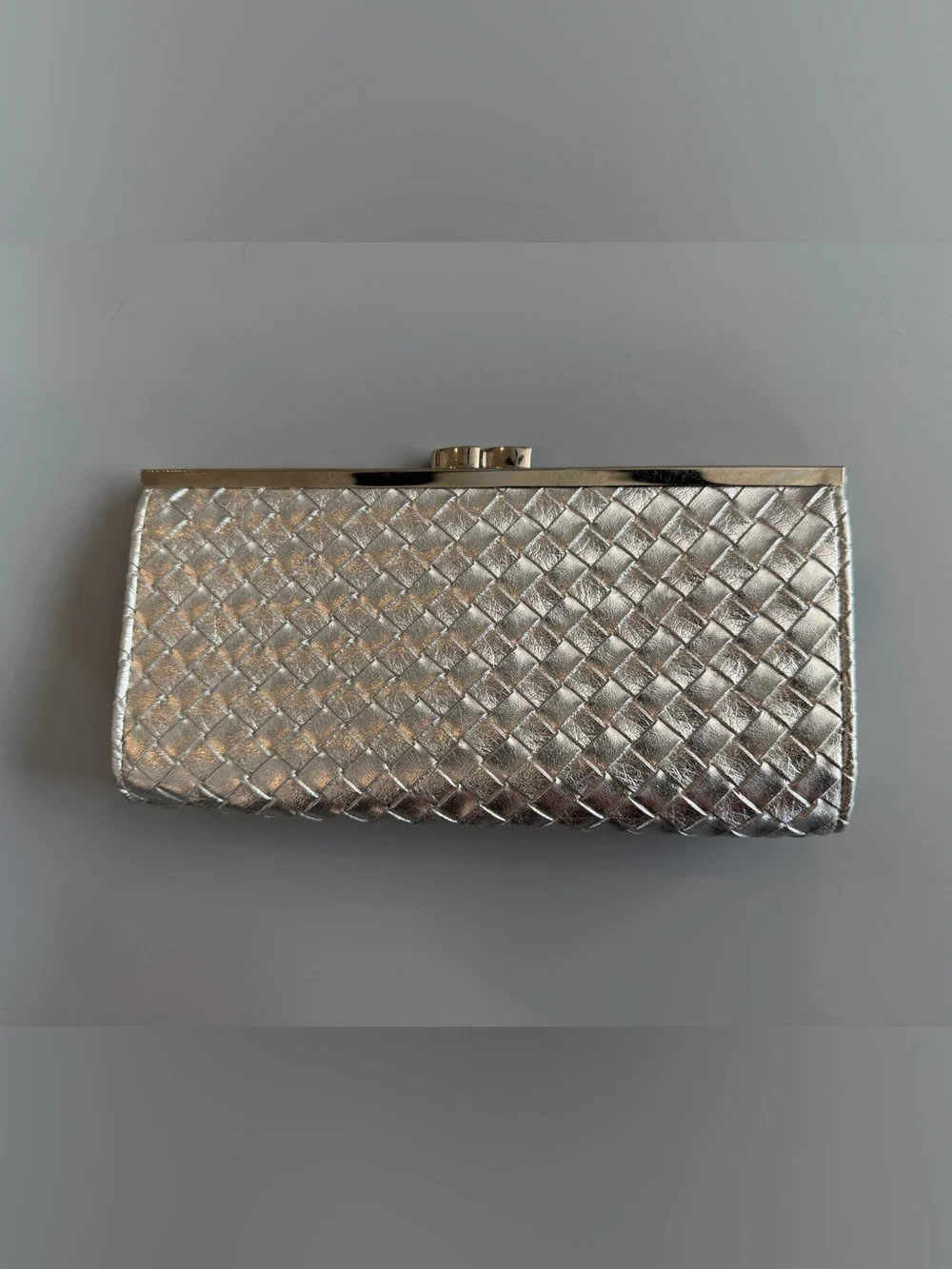 Silver Woven Clutch Purse - Snap Clasp - Evening Bag/Clutch 8.25” X 4.25” X 1.25